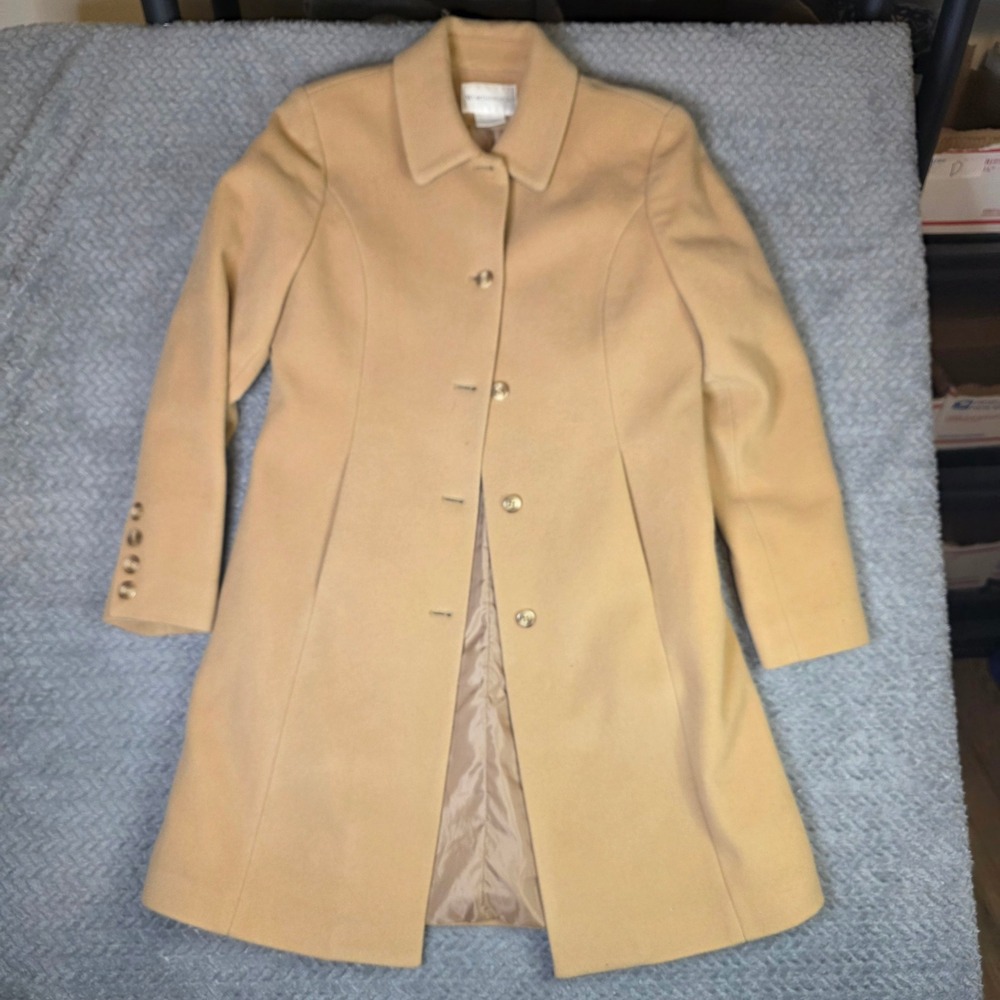 Worthington Women's 100% Wool Beige Long Coat Jacket Small Button‎ Front Lined